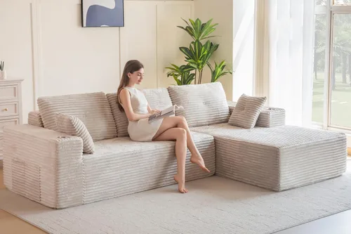Vista 14 de MAXYOYO Sofá modular de 104 pulgadas con diván en forma de L, moderno sofá deshuesado para sala de estar, sofá en una caja, sofá de gran