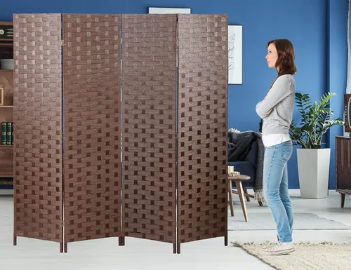 Vista 10 de Divisor de habitación de madera de 4 paneles de 6 pies de alto, divisor de pared de privacidad plegable de madera, pantalla de división portátil