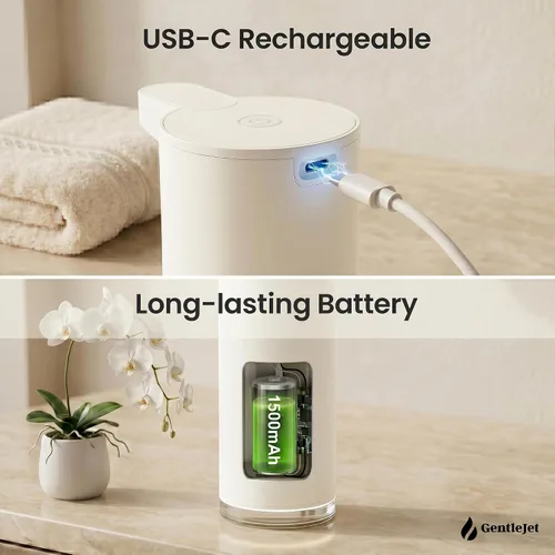 Vista 6 de GentleJet EasyFoam - Dispensador automático de jabón espumoso, bomba de sensor recargable USB-C, acero inoxidable 304, espuma ajustable, IPX5