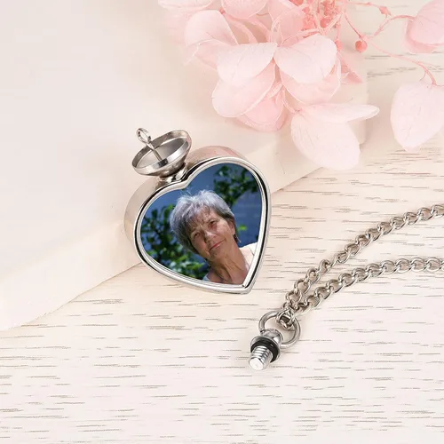 Vista 16 de Personalized Master Collar personalizado de urna de cremación con foto y texto, collar de urna de corazón para cenizas, joyería de recuerdo