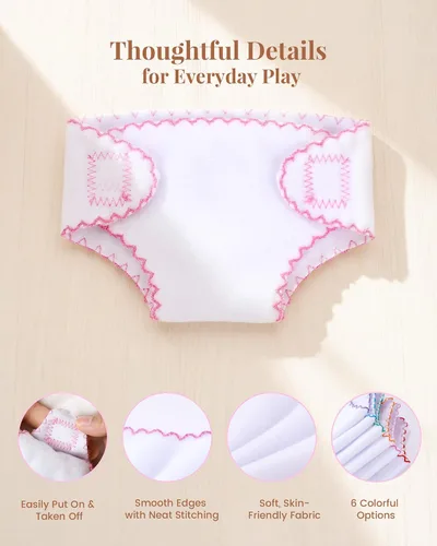 Vista 5 de Babeside - Pañales para muñecas de bebé, 6 pañales reutilizables para muñecas de bebé de 12 a 15 pulgadas Accesorios lavables para muñecas de bebé