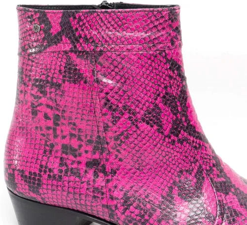 Vista 6 de Club Cubano EMMANUEL Botas de tacón cubano de piel con estampado de serpiente para hombre color magenta neón