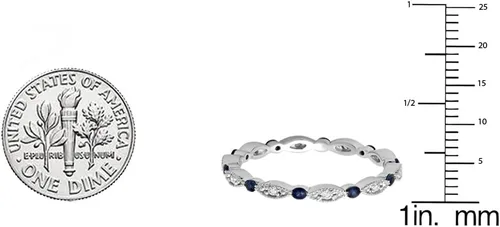 Vista 3 de Anillo apilable redondo de oro de 10 quilates con zafiro azul y diamante blanco para mujer