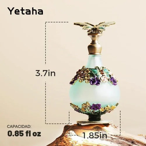 Vista 2 de Yetaha Botella de perfume de mariposa antigua, botella de decoración de flores rellenable, botella de cristal esmaltada con joyas para el día de San