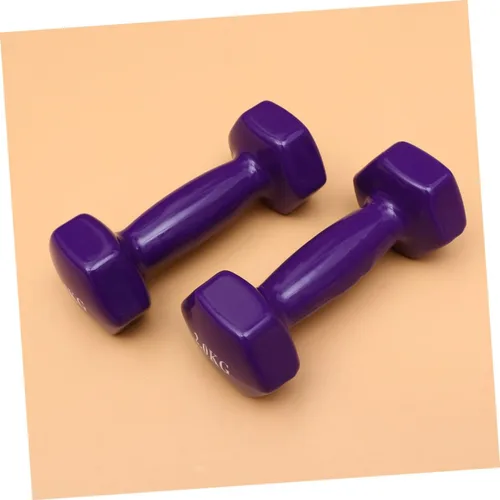 Vista 6 de PRETYZOOM 2 mancuernas antideslizantes de hierro fundido de plástico morado para hombres y mujeres, entrenamiento de fuerza, equipo de gimnasio