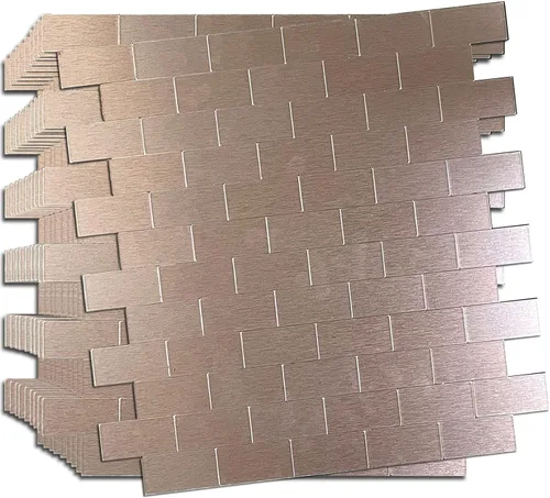 Vista 7 de XUANINY - Azulejos autoadhesivos de metal para loseta en muro, 10 hojas, aluminio cepillado, estilo metro, adhesivo 3D para pared de cocina y baño