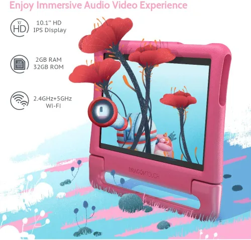 Vista 6 de Tableta para niños con pantalla IPS HD de 10 pulgadas, tabletas Android con 32 GB de almacenamiento, 2 GB de RAM, procesador de cuatro núcleos, Rosa