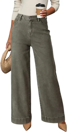 Vista 16 de Dokotoo Pantalones de mezclilla casuales de cintura alta para mujer Marrón