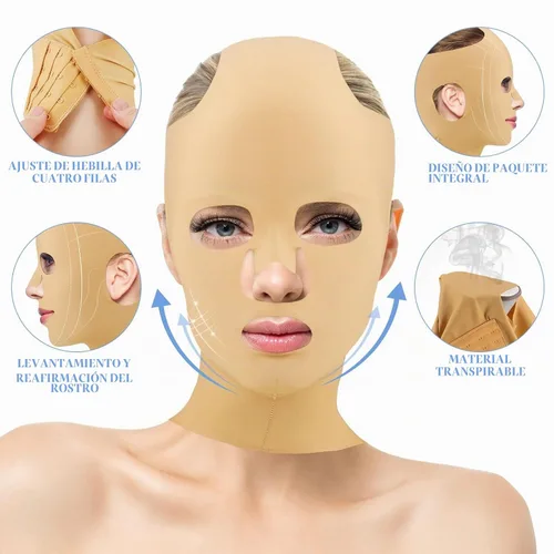 Vista 2 de Treela - Máscara de estiramiento facial completo, 2 piezas, cinturón para dormir, moldeador facial
