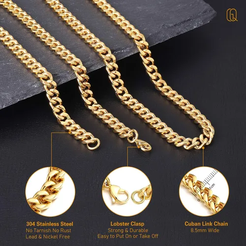 Vista 4 de QGoliver Cadena de eslabones cubanos para hombre, cadena de eslabones de Miami, collares de acero inoxidable, joyería de hip hop para hombres