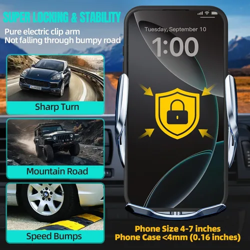 Vista 5 de Cargador inalámbrico para automóvil, carga rápida de 15 W, sujeción automática de carga rápida, soporte de teléfono con detección, apto para iPhone