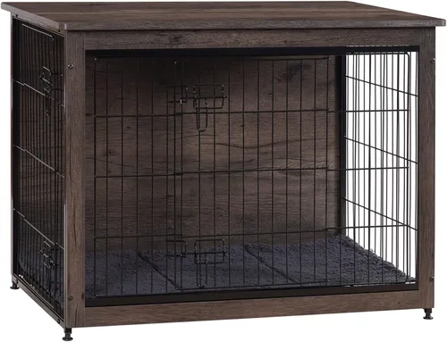 Vista 11 de DWANTON - Perrera con cojín, de madera, con puertas dobles, para interiores, S, M, L, 27.2 pulgadas de largo, negro
