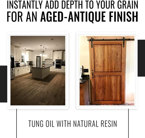 Vista 2 de Real Milk Paint, Aceite Dark Tung para acabado de madera, tablas de cortar, muebles de exterior, bloques de carnicero, pisos de madera, grado