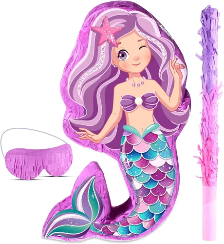 Vista 8 de Paquete de piñata de sirena, 16.1 pulgadas con murciélago vendado