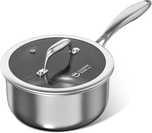 Vista 8 de COOKER KING Cacerola de acero inoxidable de 1.5 cuartos de galón, sartén antiadherente, olla de cerámica con tapa de vidrio templado, olla