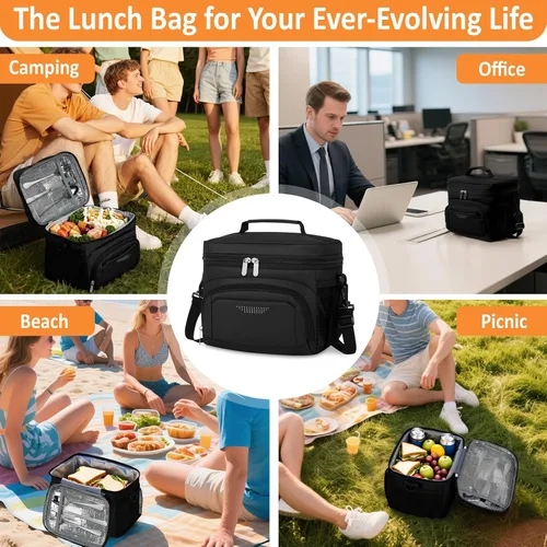 Vista 5 de Vankor Lonchera para Hombres y Mujeres, Bolsa de Almuerzo Aislada Reutilizable a Prueba de Fugas, Bolsa de Almuerzo Refrigerada con Correa Ajustable