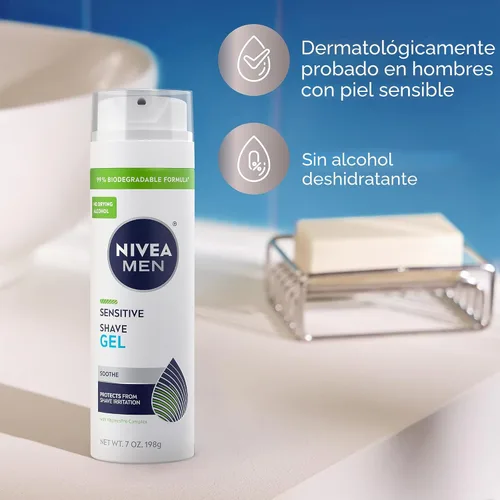 Vista 7 de NIVEA MEN Gel de afeitado sensible con vitamina E, extractos calmantes de manzanilla y hamamelis, paquete de 3 latas de 7 onzas