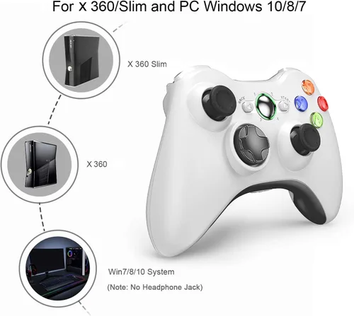 Vista 3 de VOYEE Controlador inalámbrico compatible con Microsoft Xbox 360 y SlimPC Windows 1087 con joystick mejoradodoble choque blanco