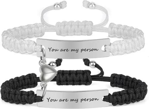 Vista 10 de Pulseras de pareja a juego para novio y novia, pulsera de amistad y relación para mejores amigos, pulseras ajustables de estiramiento de joyería