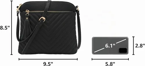 Vista 3 de Bolsa cruzada FashionPuzzle de tamaño medio con acolchado de espiga y borla Negro