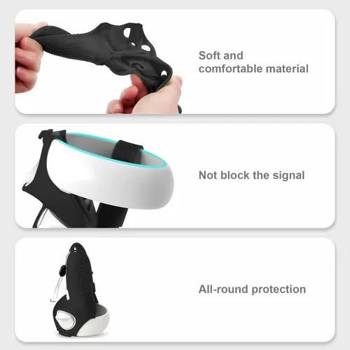 Vista 4 de TOMSIN Cubierta facial de silicona VR cubierta de agarre de control táctil cubierta frontal con cubierta de lente protector antitiro con correas