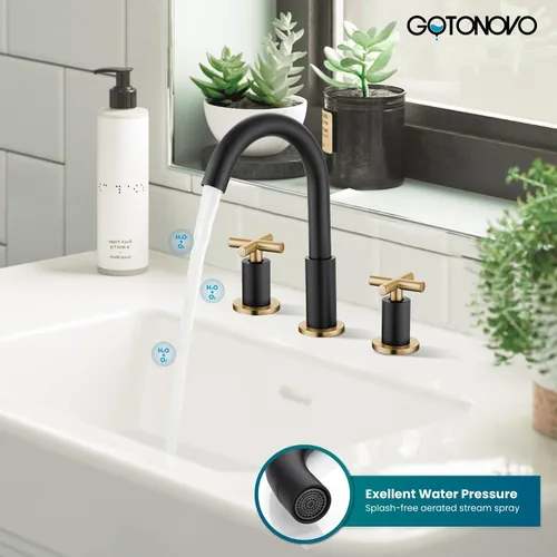 Vista 4 de gotonovo Grifo de baño de 3 agujeros de 8 pulgadas, grifo de tocador para fregadero de baño, 2 manijas cruzadas, lavabo de montaje en cubierta