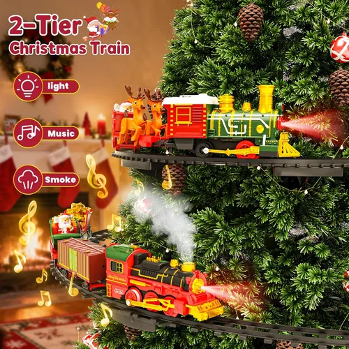 Vista 3 de Juego de tren colgante para árbol de Navidad, tren de juguete de 2 niveles