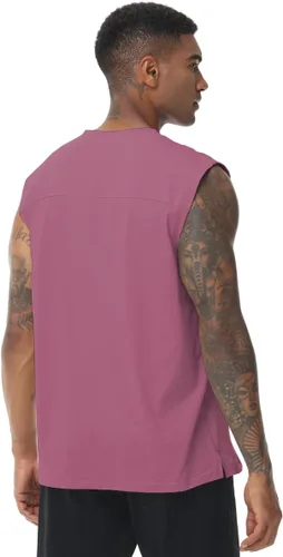 Vista 3 de XYKJFIT Paquete de 2 camisetas sin mangas para hombre, camisetas sin mangas para entrenamiento, gimnasio, cuello redondo, color liso