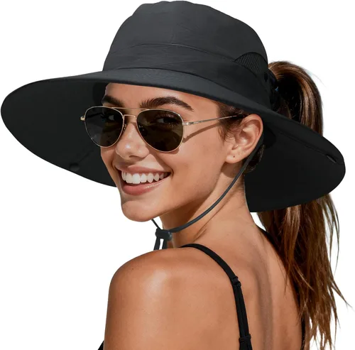 Vista 8 de PFFY Sun Beach Hats for Women Men UV Protection Wide Brim Foldable Fishing Sun Bucket Hat Outdoor Essentials
