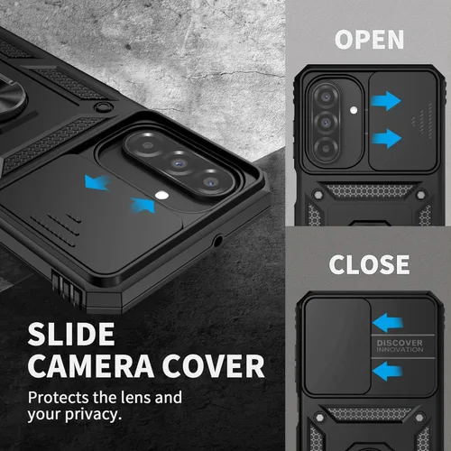 Vista 4 de Funda para Galaxy A26 con cubierta para lente de cámara, protector de pantalla HD, protección contra caídas de grado militar, soporte de anillo