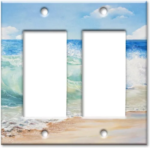 Vista 13 de Art Plates - Placa de interruptor de palanca doble - Placa decorativa de pared de metal con interruptor de luz de 2 cuadrillas - Pintura de playa
