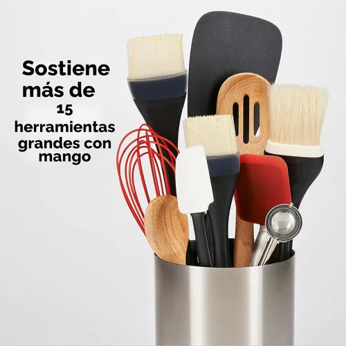 Vista 4 de OXO Good Grips: Recipiente para utensilios de cocina de acero inoxidable giratorio, Acero inoxidable, Stainless, N/A