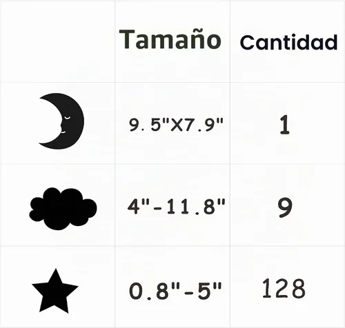 Vista 3 de Calcomanías de pared de luna creciente, estrellas y nubes, calcomanías de pared de luna y estrellas, cielo estrellado, decoración de sala