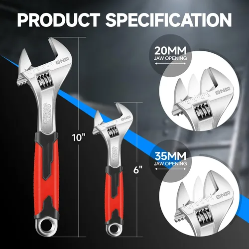 Vista 2 de DNA Motoring TOOLS-00048 - Llave inglesa ajustable, 1 par, 6 y 10 pulgadas, herramienta de reparación automotriz de acero vanadio con mordazas