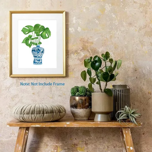 Vista 5 de Chinoiserie - Lienzo decorativo para pared, diseño de florero de porcelana azul y blanco chino (8 x 10 x 6 unidades, sin marco), impresión artística