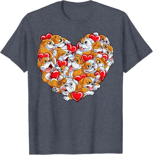 Vista 60 de Camiseta inglesa para el día de San Valentín con diseño de corazón y perro amante de los niños Negro