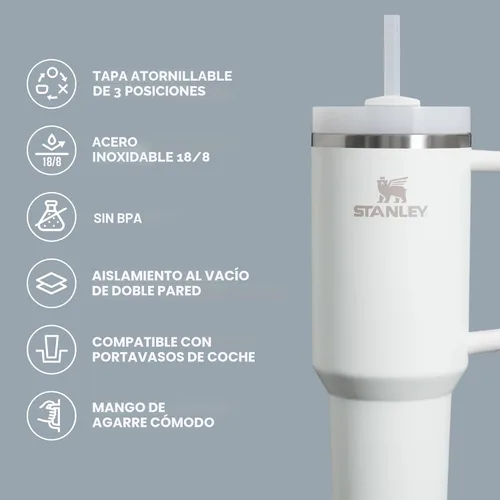 Vista 4 de STANLEY Quencher H2.0 Vaso Térmico con Asa y Pajita 64 oz Tapa Flowstate de 3 Posiciones Gran Capacidad para Viajes y Deportes Vaso de Acero