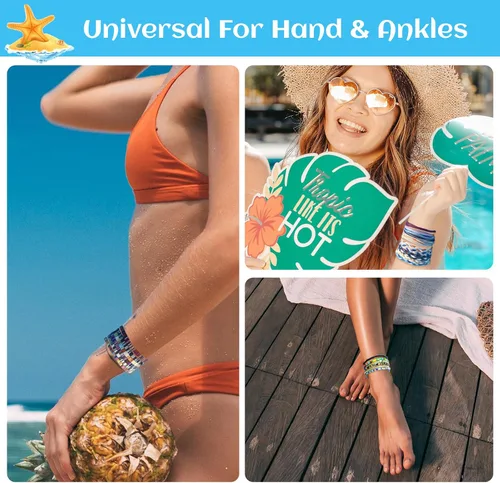 Vista 5 de String Boho Bracelet Ankle Adjustable Beaded Anklets,Handmade Surfer Beach Bracelets,Colorful Braided Bracelets String Rope Anklets Bracelets