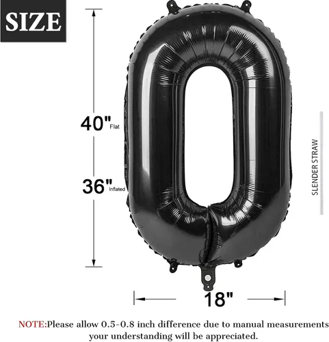 Vista 2 de Globo negro de 40 pulgadas con números del 0 al 9 (cero-nueve), globo de cumpleaños de gran tamaño, globo de helio de aluminio con números grandes