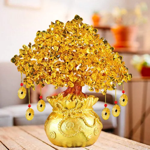 Vista 2 de Wakauto Árbol de dinero de cristal, citrino Feng Shui, árbol bonsái, suerte, fortuna, riqueza, monedas, árboles artificiales, figura de decoración