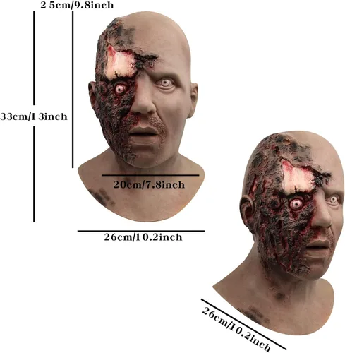 Vista 3 de Máscara de zombi aterradora de látex espeluznante para Halloween, disfraz de terror sangriento para adultos, accesorios de decoración de Halloween