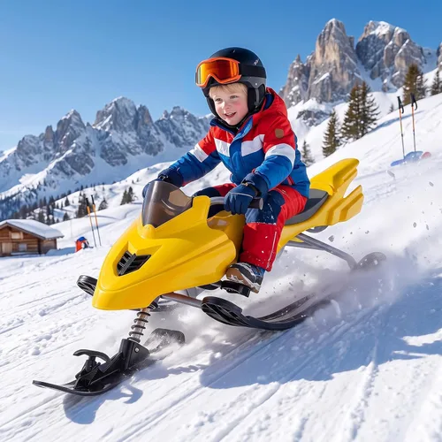 Vista 10 de GYMAX Trineo Snow Racer, trineo con manijas de dirección, frenos Azul