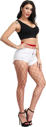 Vista 3 de Pareberry Medias de red de cintura alta para mujer medias sexys con tirantes anchos medias de red para muslos