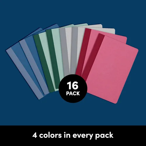 Vista 3 de PAPERAGE Cuadernos pequeños de composición, paquete de 16, 60 páginas, 4 cubiertas de color con papel rayado con rayas universitarias, (joya), 5.75