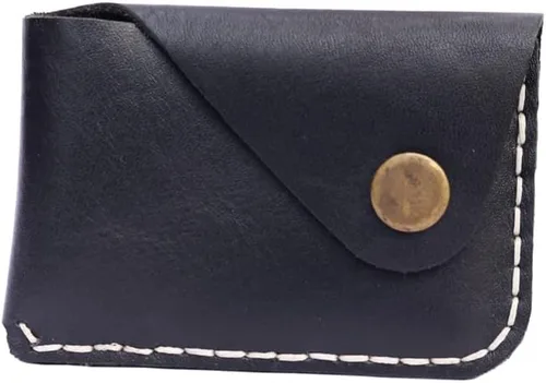 Vista 3 de Cartera de cuero genuino minimalista hecha a mano con tarjetero pequeño en bolsillo frontal Negro