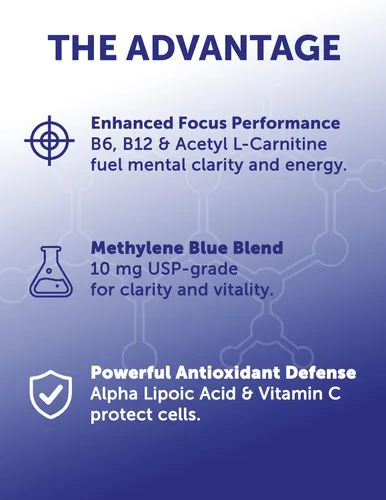 Vista 3 de Lunakai Cápsulas azul de metileno fabricadas en Estados Unidos de grado farmacéutico con vitamina C, B6, B12 – Suplemento diario de apoyo cerebral