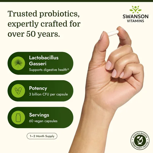 Vista 3 de Swanson Lactobacillus Gasseri 3 millones de UFC, 60 cápsulas Drcaps vegetarianas.