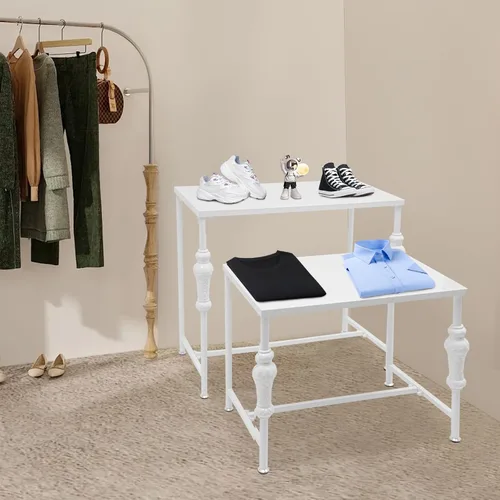 Vista 5 de Industrial Retail Display Tables, Set of 2 Standing Clothing Shoes Display Rack Adjustable Feet Boutique Display Table for Retail Store, Hotel