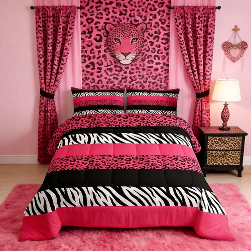 Vista 19 de Juego de edredón con estampado de leopardo para niños, tamaño individual, juego de ropa de cama de moda de piel de guepardo abstracto, decoración