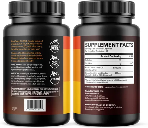 Vista 9 de Cápsulas de aceite de semilla negra con extracto de raíz de jengibre para la salud digestiva y apoyo inmunológico - Aceite de semilla de comino